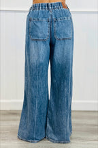Retro Washed Elastic Drawstring Straight Jeans