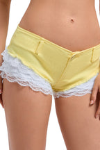 Layered Lace Patchwork Denim Shorts