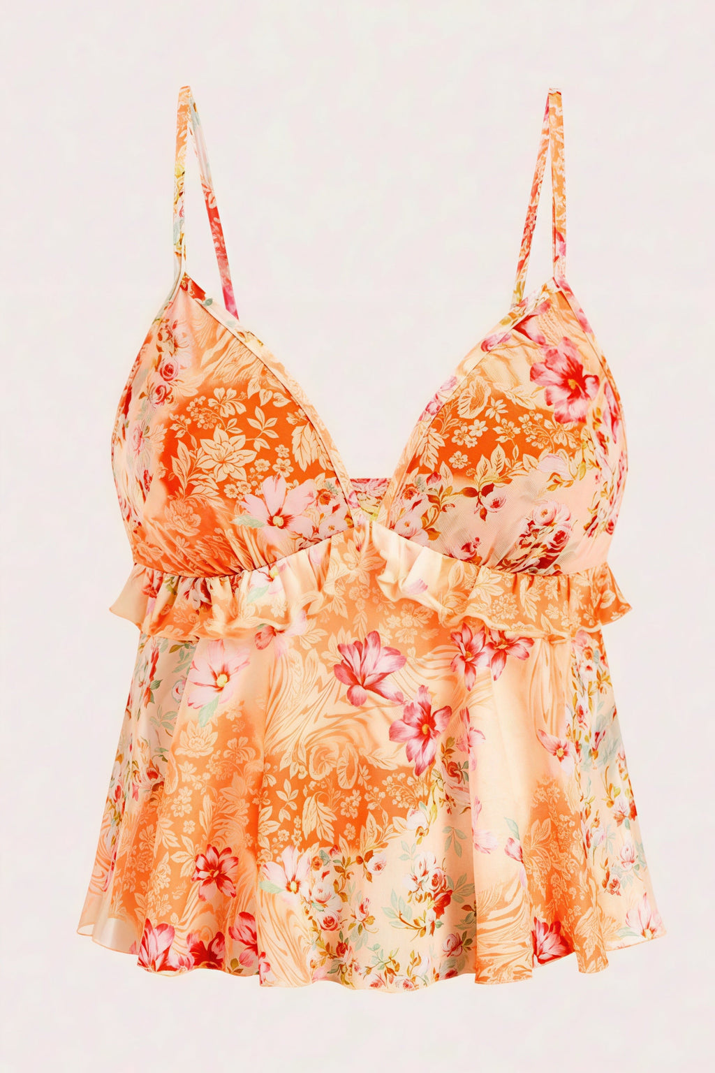 Sheer Print Ruffle Cami Top