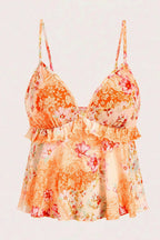 Sheer Print Ruffle Cami Top