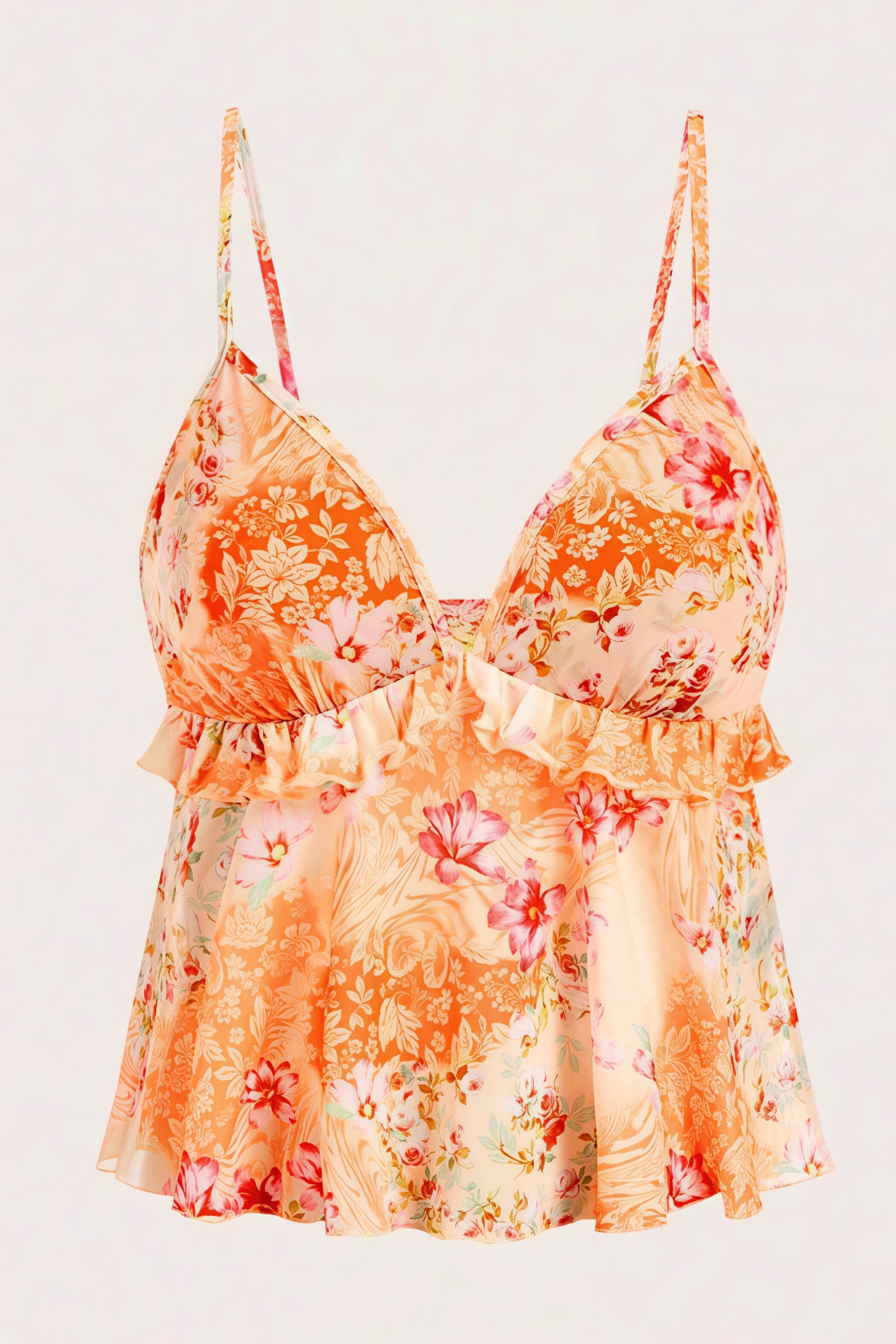 Sheer Print Ruffle Cami Top