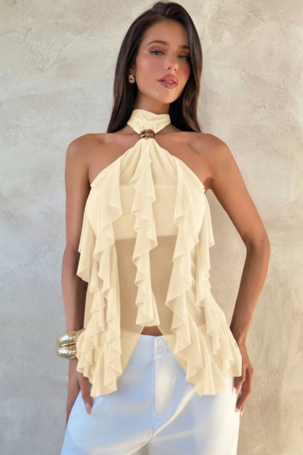 Solid Ruffle Slim Halter Top