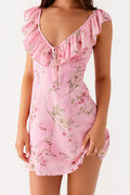 Backless Ruffled Floral Mini Dress