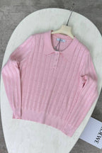 Jacquard Polo Collar Long Sleeve Loose Blouse