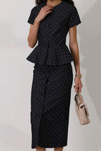 Polka Dot Print Short Sleeve Bodycon Skirt Set