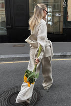 Relaxed Fit V Neck Ribbed Sweater With Pants Two Piece Set