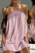 Striped Halter Backless Mini Dress