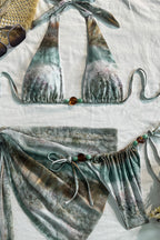 Tie Dye Ombre Beaded Two Piece Bikini Three Swim Sets