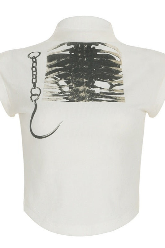Graffiti Printed Cropped Slim T-Shirt