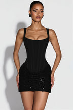 Hip Wrapped Sequin Spliced Mini Dress