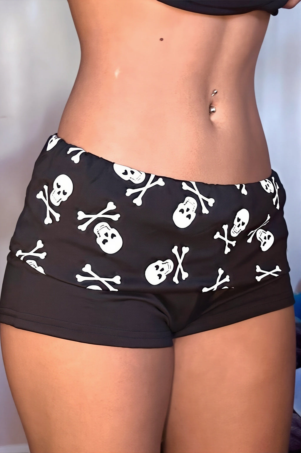 Gothic Skull Low Rise Bodycon Denim Shorts