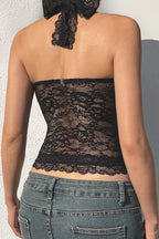 Ruched Tie Lace Slim Halter Top