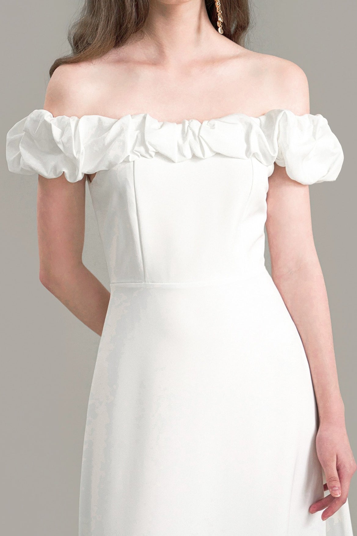Satin Ruched Off-The-Shoulder Cocktail Dress