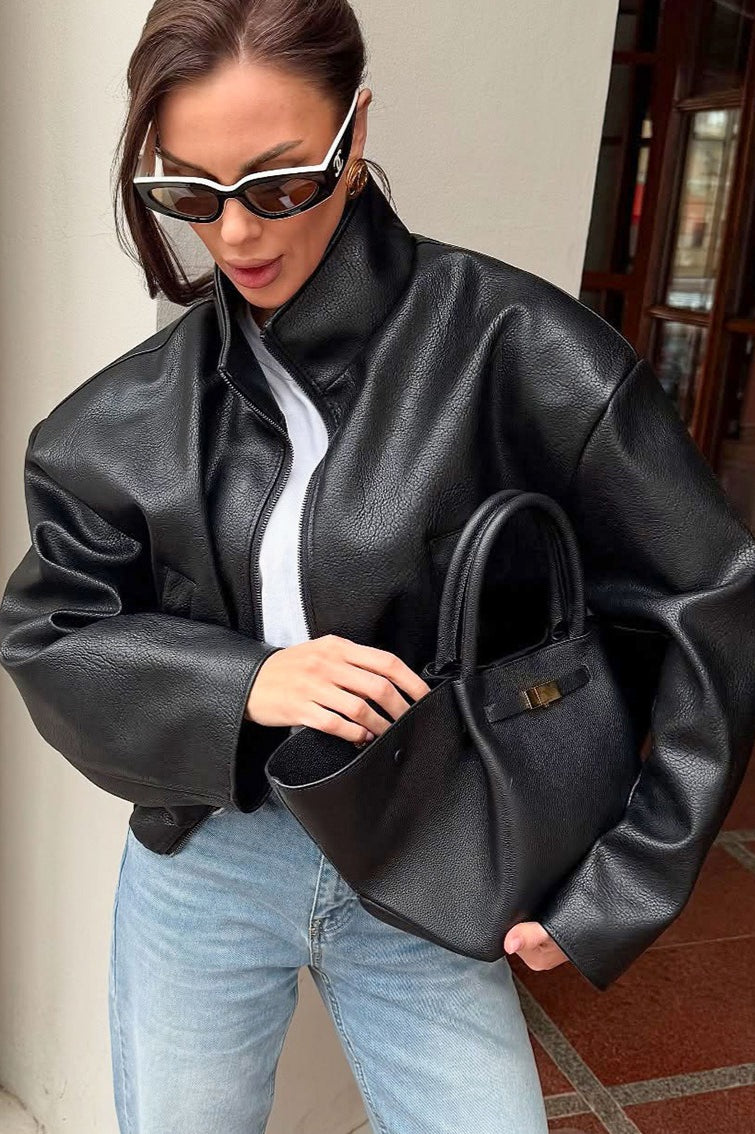 Elegant Black Pu Leather Jacket
