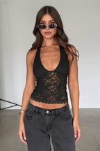 Hollow Lace Slim Halter Top