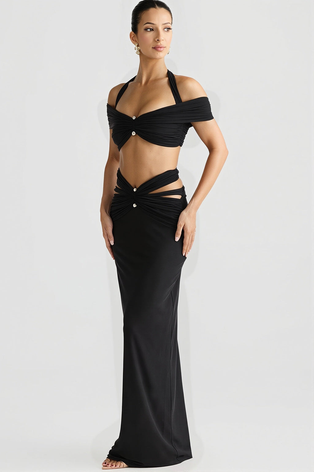 Halter Neck Crop Top Pencil Skirt Sets