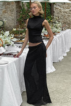 Polka Dot Sleeveless Top High Waist Maxi Skirt Sets