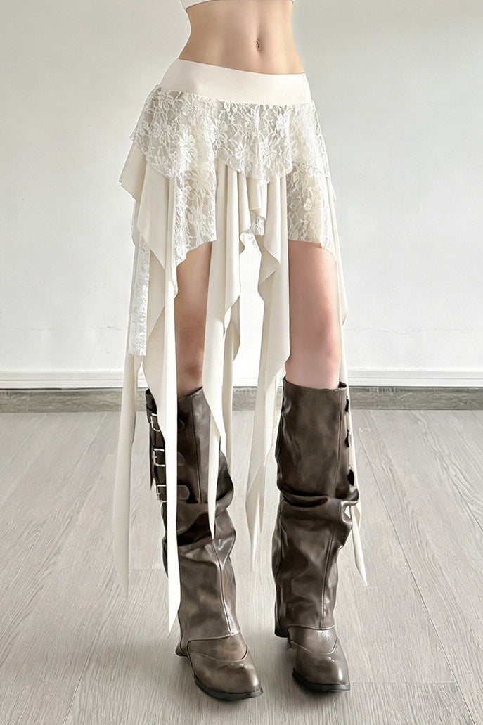 Color Block Drape Tie Asymmetric Skirt