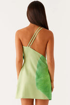 Printed Cowl Neck One Shoulder Mini Dress
