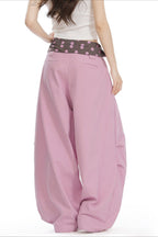 Splice Polka Dot Fold Waist Pants