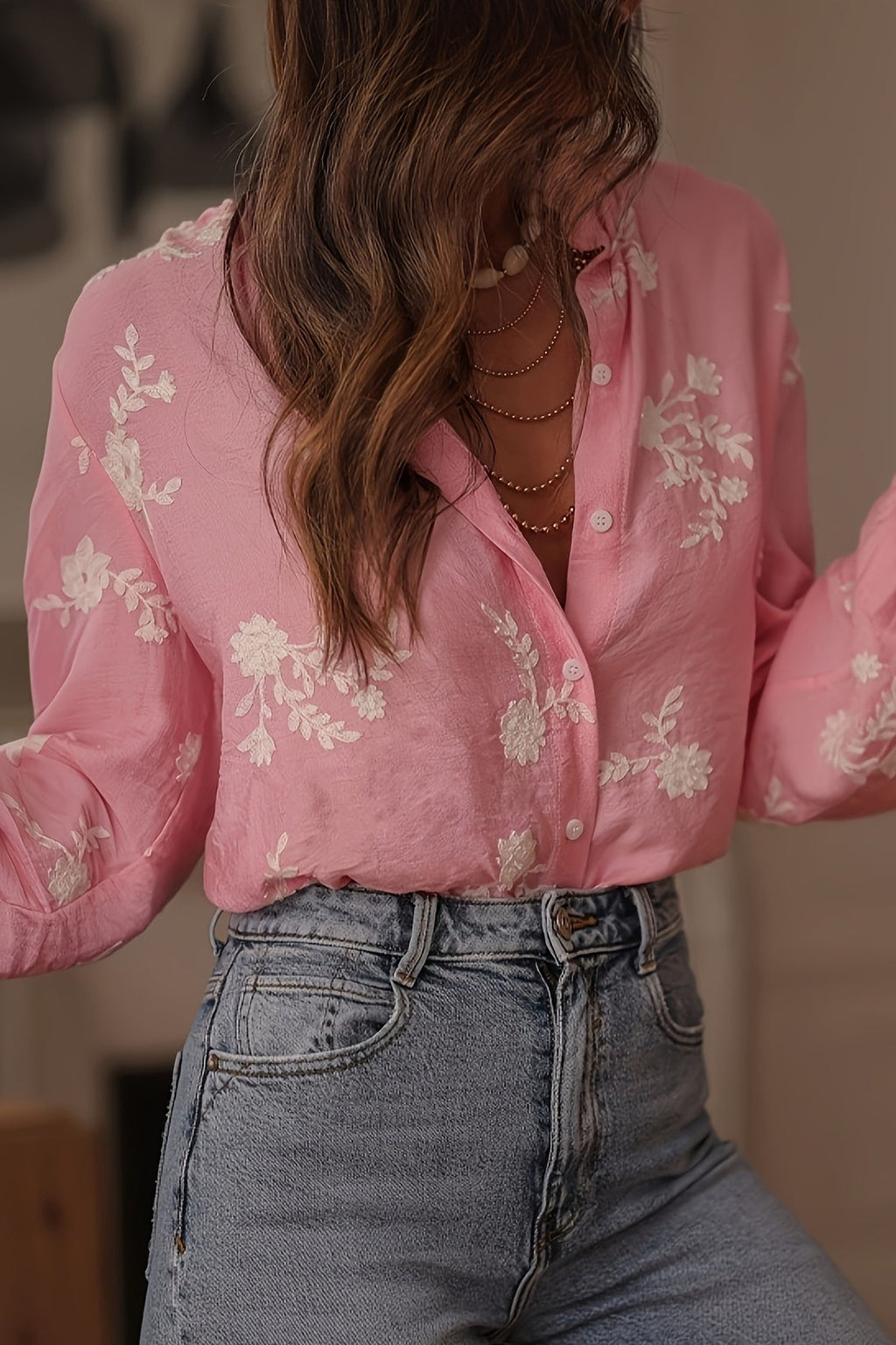 Long Sleeve Printed Lantern Blouse