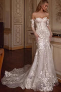 Bohemian Lace Mermaid Train Wedding Dress