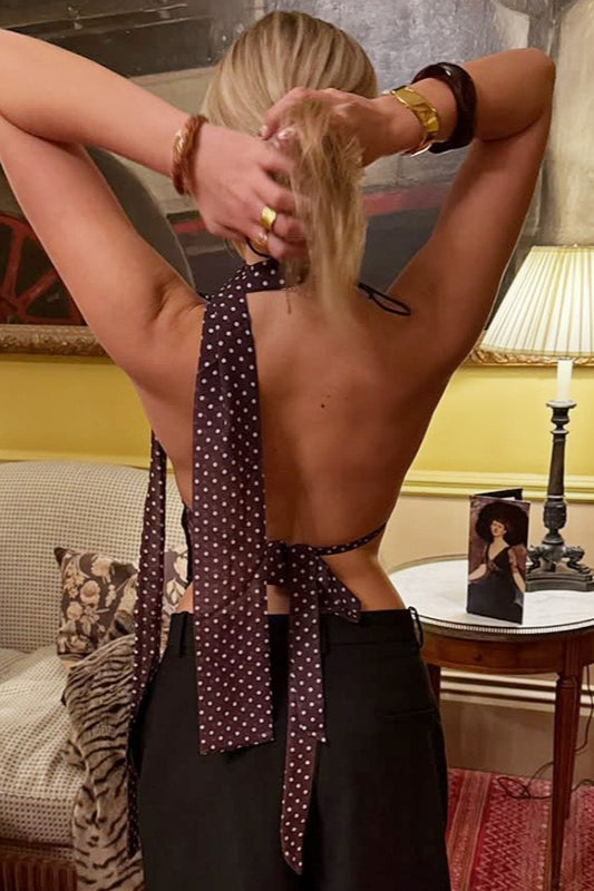 Polka Dot Deep V Tie Cami Top