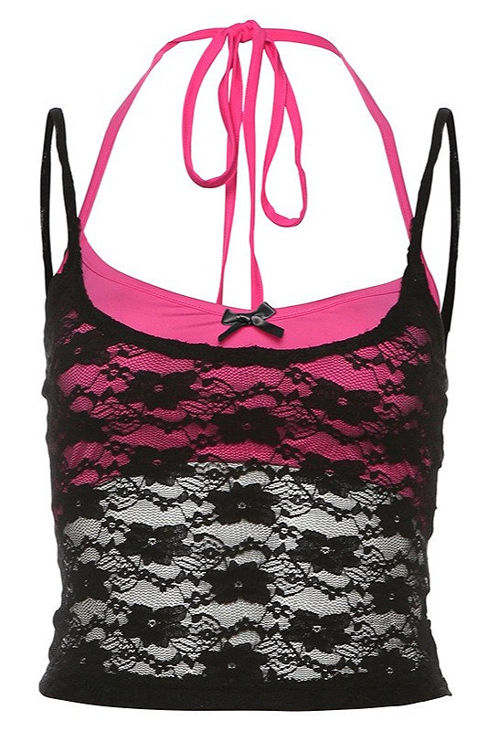 Contrast Lace Solid Cami Top