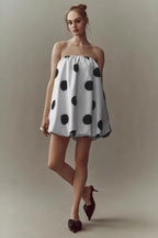 Polka Dot Print Tube Top Mini Dress