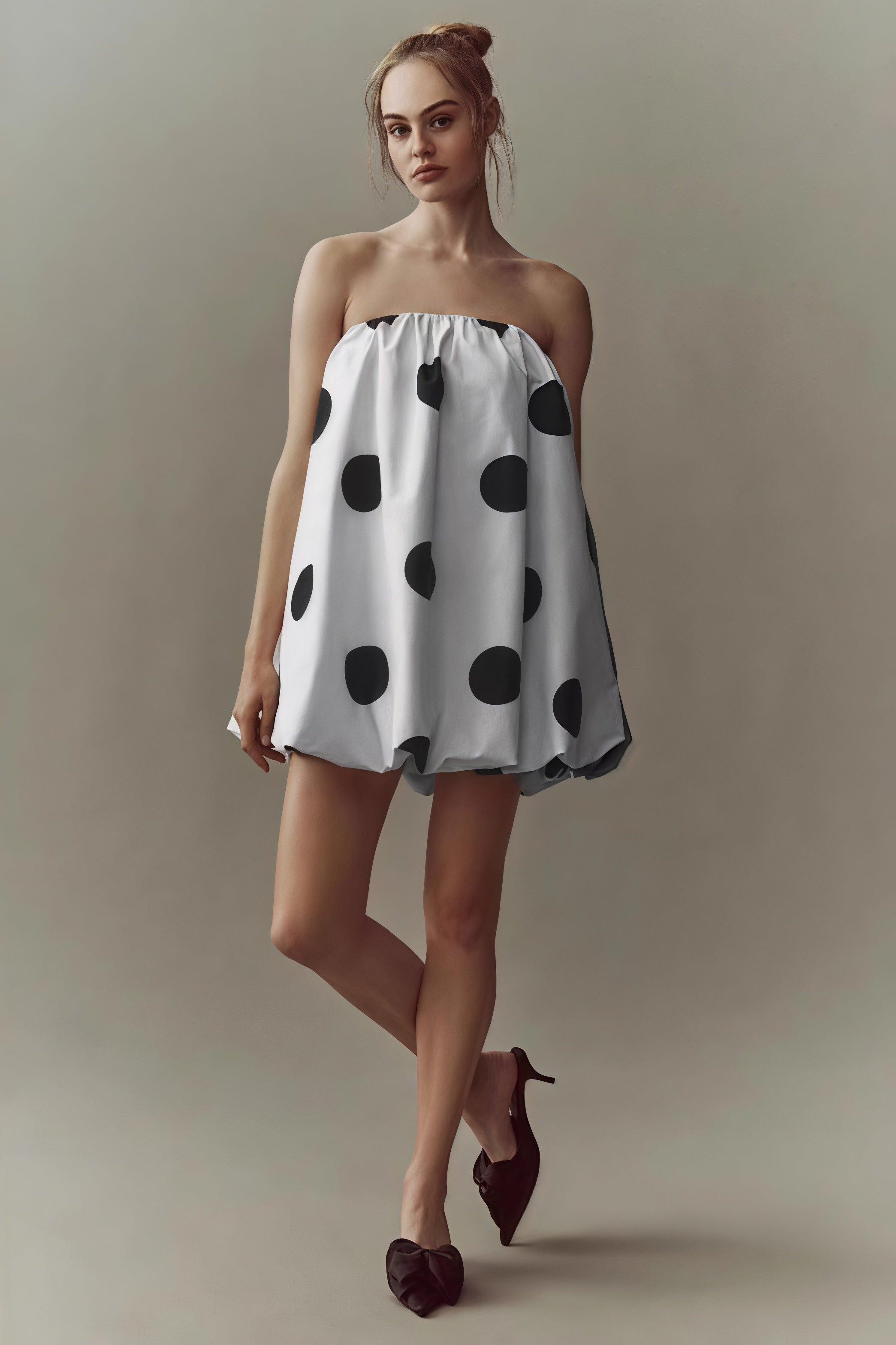 Polka Dot Print Tube Top Mini Dress