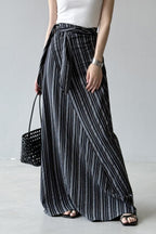 High Waist Striped Tie A Line Maxi Skirt
