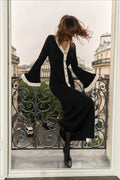 Colorblock Knit V Neck Maxi Dress