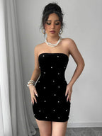 Pearl Velvet Party Evening Dress