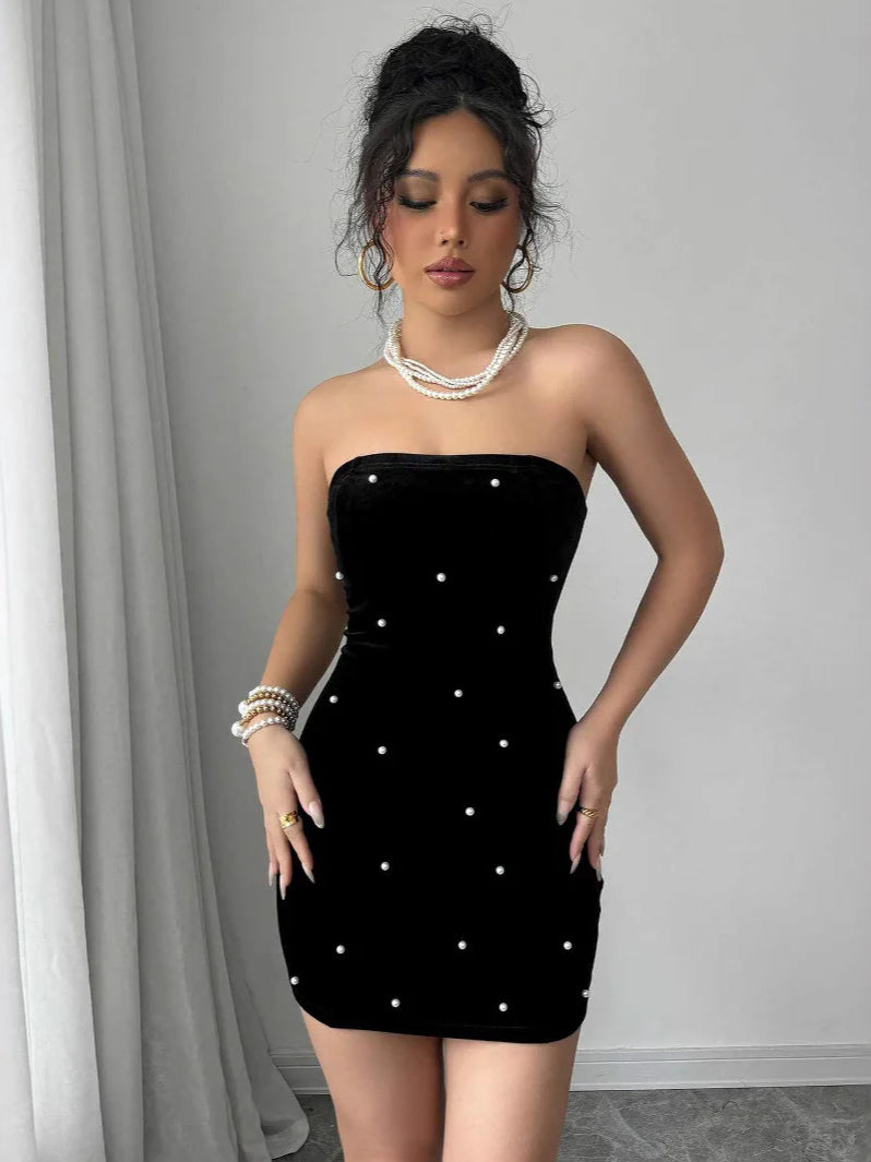 Pearl Velvet Party Evening Dress