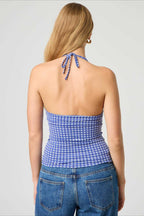 Polka Dot Plaid Slim Halter Top