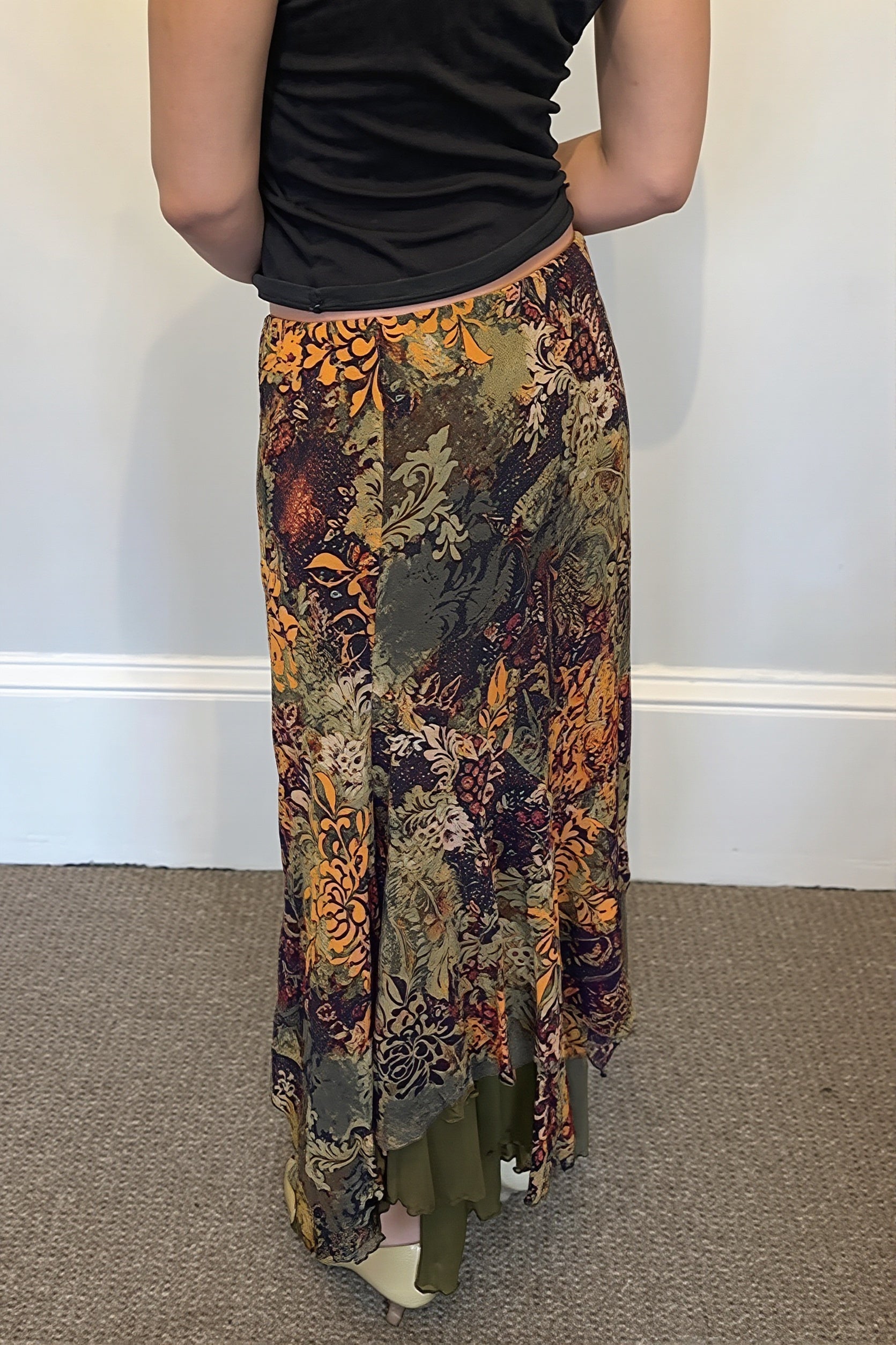 Vintage Patchwork Color Block Asymmetrical Skirt