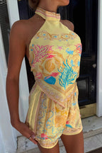 Ethnic Print Halter Loose Two Piece Set