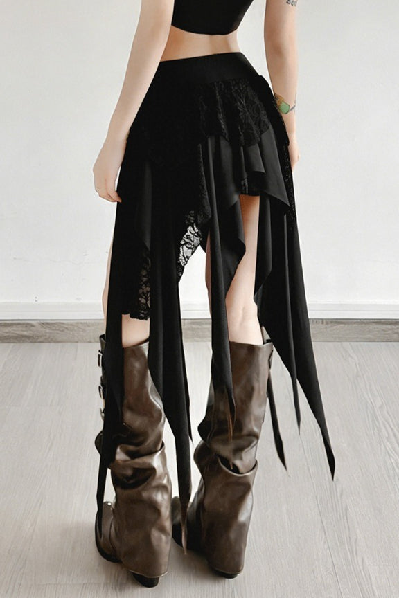 Color Block Drape Tie Asymmetric Skirt