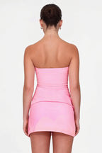 Strapless Backless Shirred Crop Top Skirt Sets