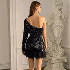 Feather Sequin Irregular Party Dress