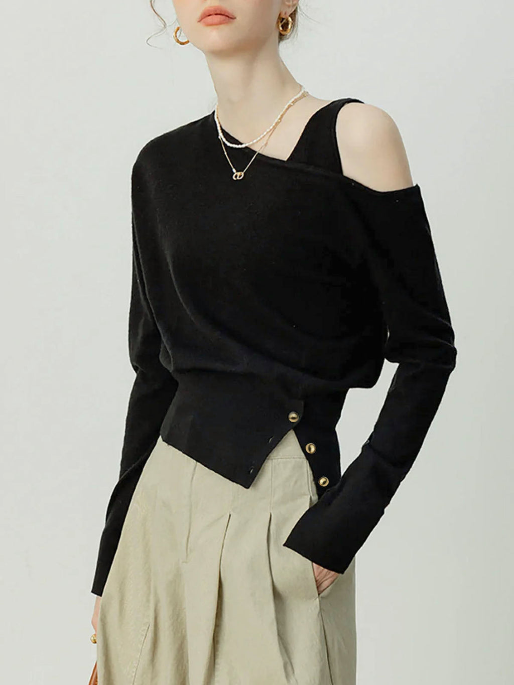 Asymmetrical Cold Shoulder Sweater Co-Ords