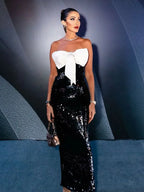 3D Bow Patchwork Backless Party Dress