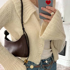 Lapel Pearl Single-Breasted Cardigan
