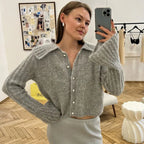 Lapel Pearl Single-Breasted Cardigan