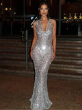 Sparkling Sequin Backless Maxi Deep Party Dress