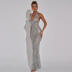 Sparkling Sequin Backless Maxi Deep Party Dress
