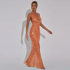 Sparkling Sequin Backless Maxi Deep Party Dress