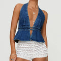 Bow Tie-Up Denim Crop Top