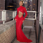 Elegant Cut Out Maxi Dress Party Club Long Sleeve Ruched