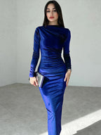 Velvet Long Sleeve Midi Dress - Elegant Party Clothes For